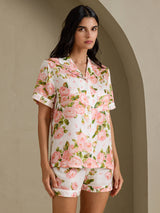 [Hvit Pion] SilkSilky-NO Short Sleeve Notch Collar Pyjamas for Kvinner 003