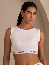 [Hvit] SilkSilky-NO Sleeveless Crew Neck Camisole Topp 001