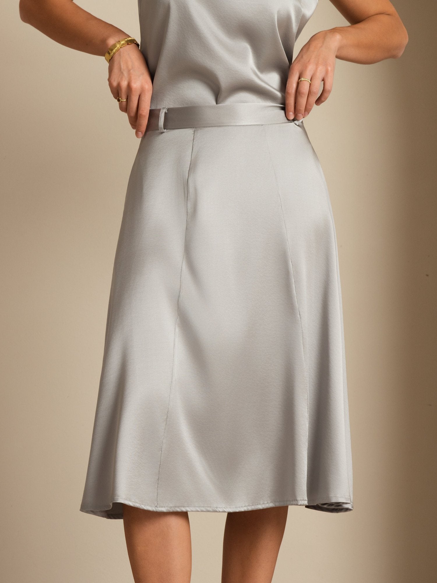 [GriffinGrå] SilkSilky-NO 19Momme Silke Skirt 004