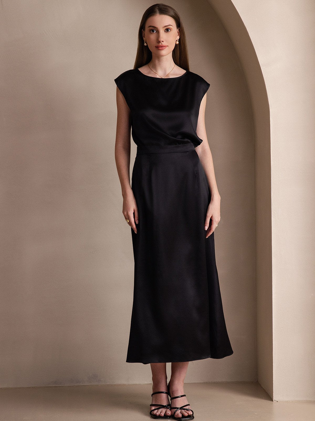 [Svart] SilkSilky-NO 19Momme Silke Skirt 001