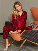 [Vin] SilkSilky-NO Long Sleeve Lapel Collar Pyjamas for Kvinner 008
