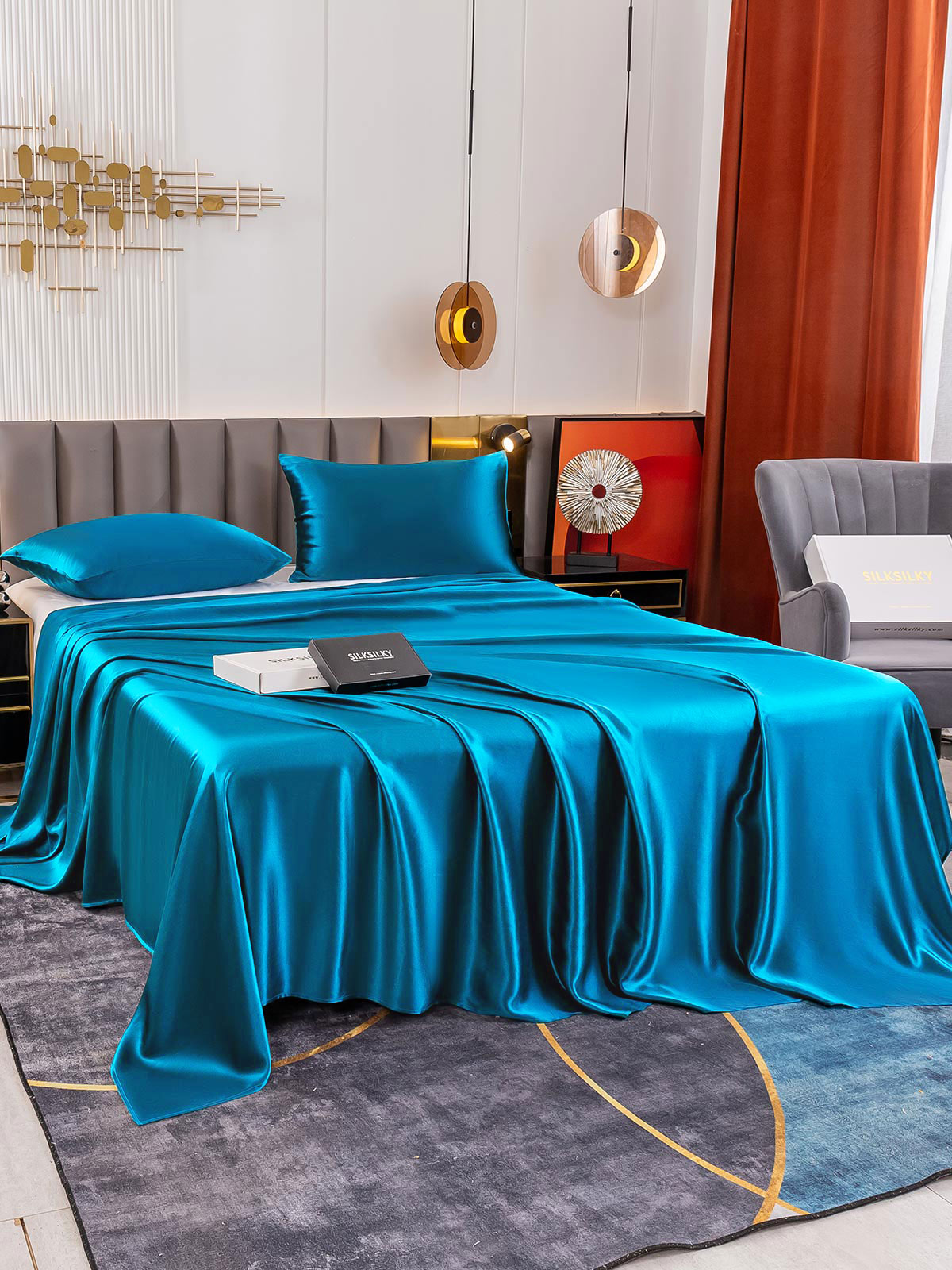 [Blågrønn] SilkSilky-NO 19Momme Bedding Set 003