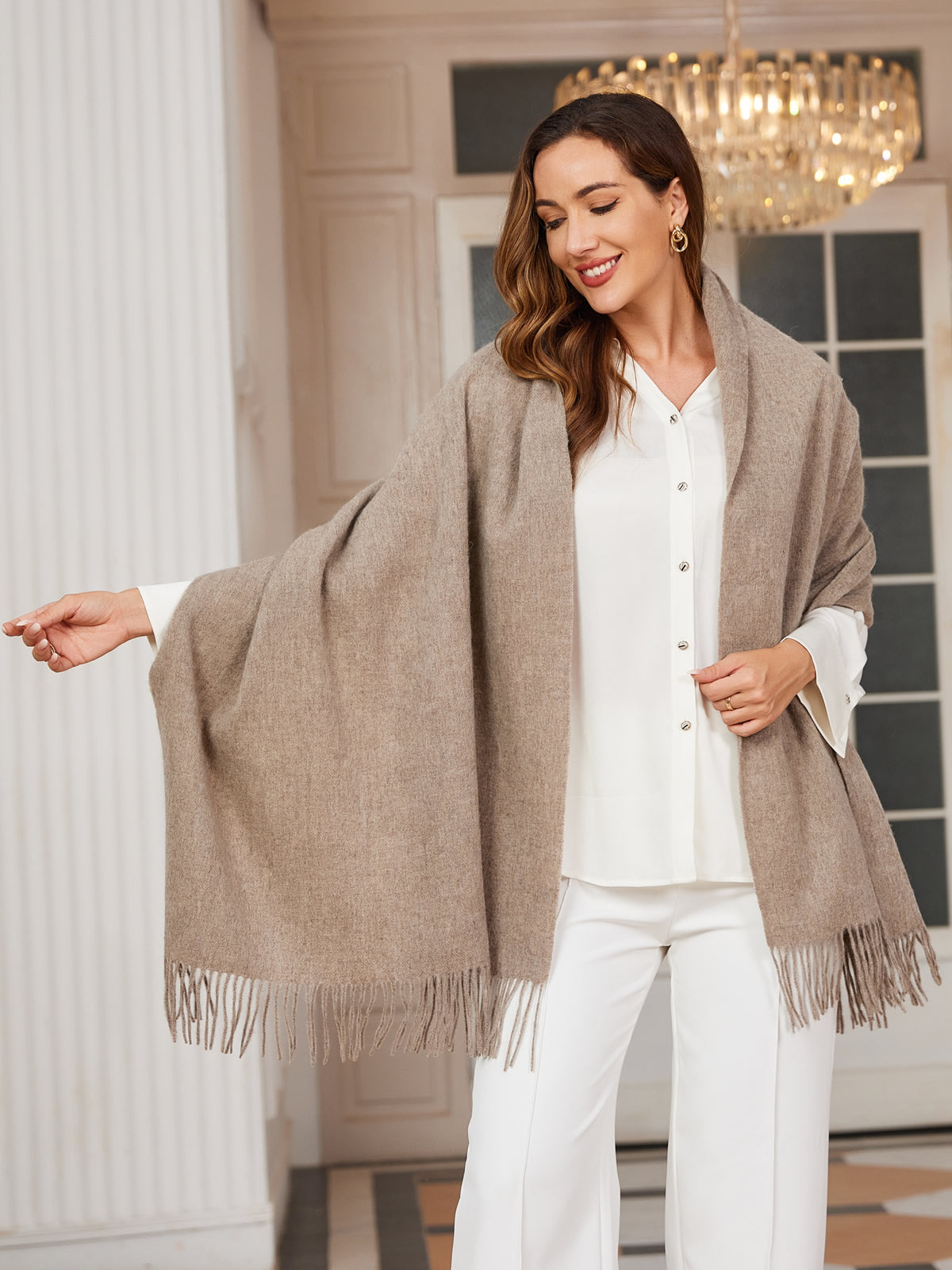 [Mørk Kaki] SilkSilky-NO Ull Scarf 004