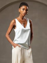 [Lyse Blå] SilkSilky-NO Sleeveless V Neck Camisole Topp 005