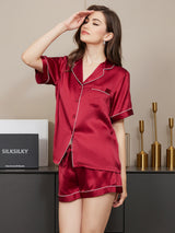 [Vin] SilkSilky-NO Short Sleeve Lapel Collar Pyjamas for Kvinner 004