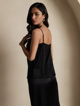 [Svart] SilkSilky-NO 19Momme Spaghetti Stropp Dyp Rund Halsutringning Camisole Topp 002