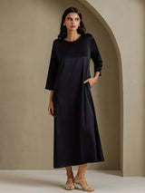 [Svart] SilkSilky-NO 3/4 Sleeve Round Neck Kjole 001