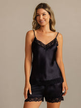 [Svart] SilkSilky-NO Spaghetti Strap V Neck Camisole sett 003