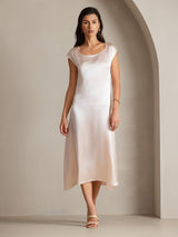[Rosa] SilkSilky-NO Cap Sleeve Scoop Neck Kjole 001