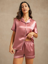 [Blek Mauve] SilkSilky-NO Short Sleeve Lapel Collar Pyjamas for Kvinner 004