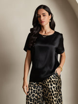 [Multi] SilkSilky-NO Pure Silk Short Sleeve Round Neck Pyjamas for Kvinner 005