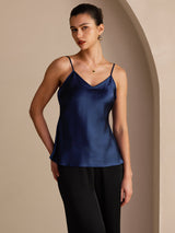 [Mørke blå] SilkSilky-NO Spaghetti Strap V Neck Camisole Topp 001