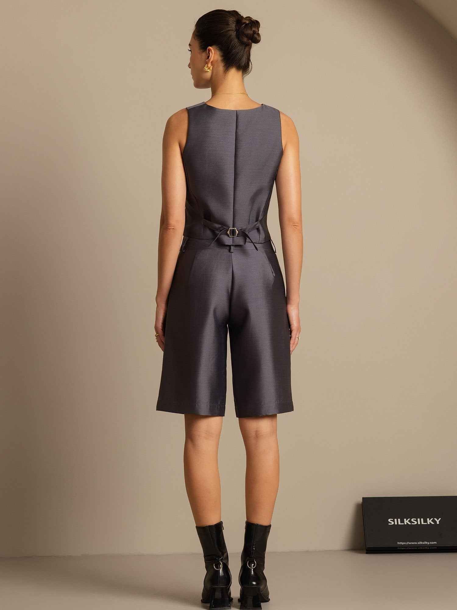 [Grå] SilkSilky-NO 32Momme Silk-Wool Blend Womens Vest 002,