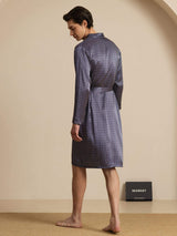 [Marine Ginkgo] SilkSilky-NO Long Sleeve V Neck Morgenkåpe for Menn 002