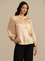 [Champagne] SilkSilky-NO 19Momme Long Sleeve Round Neck Bluse 004