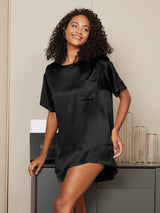 [Svart] SilkSilky-NO Short Sleeve Round Neck Pyjamas for Kvinner 001