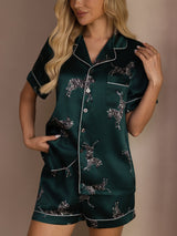 [Smaragd Zebra] SilkSilky-NO Short Sleeve Lapel Collar Pyjamas for Kvinner 005
