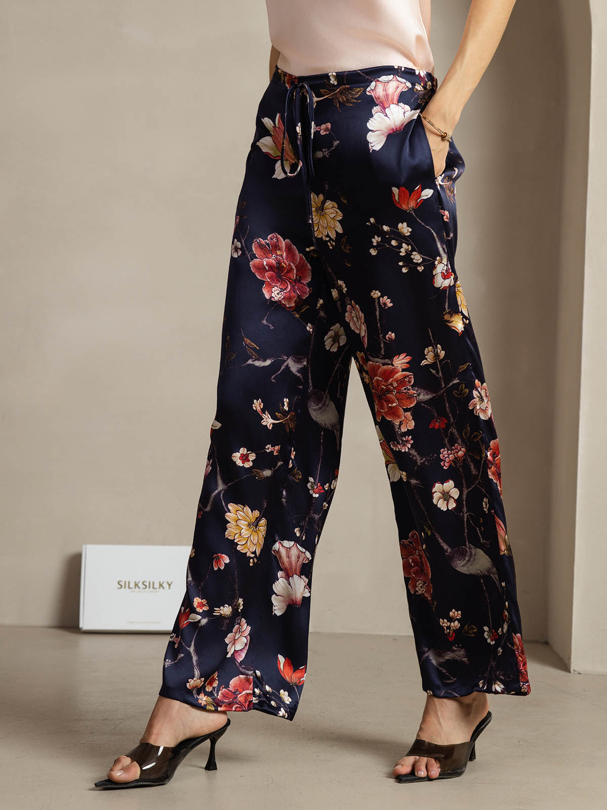 [Marine Blomster] SilkSilky-NO 19Momme Silke Womens Pants 003