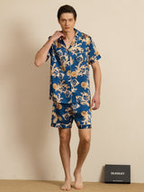 [Navy Drage] SilkSilky-NO Short Sleeve Lapel Collar Pyjamas for menn 006