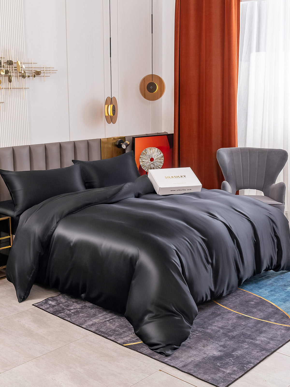 [Svart] SilkSilky-NO 19Momme Bedding Set 001