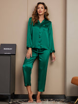 [Grønn] SilkSilky-NO Long Sleeve Lapel Collar Pyjamas for Kvinner 004