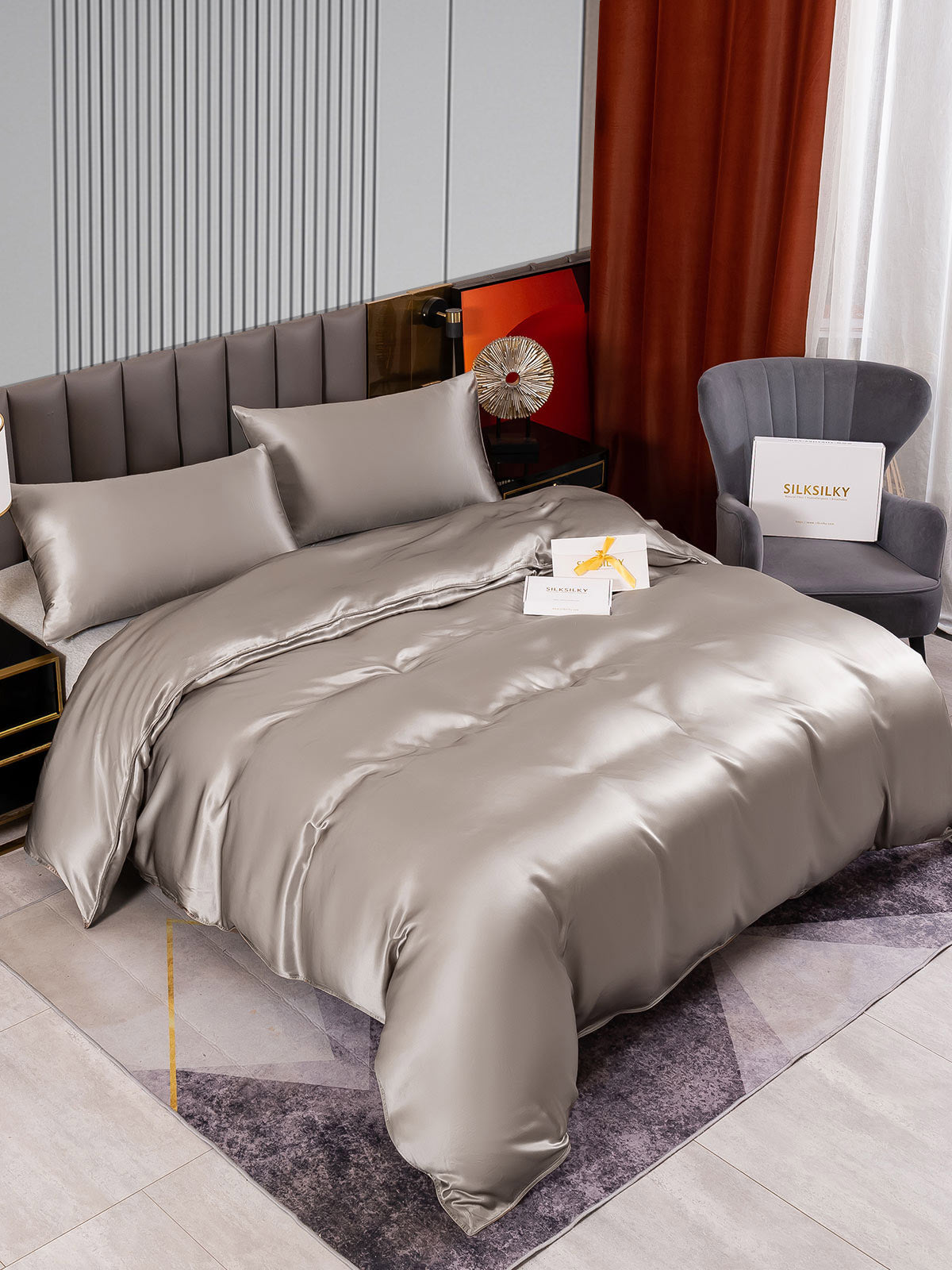 [Grå] SilkSilky-NO 22Momme Bedding Set 002