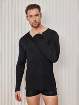 [Svart] SilkSilky-NO Long Sleeve Round Neck T-skjorte for Menn 005