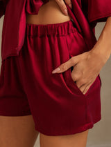 [Vin] SilkSilky-NO 19Momme Halv erme Notchkrage Pyjamas for Kvinner 005