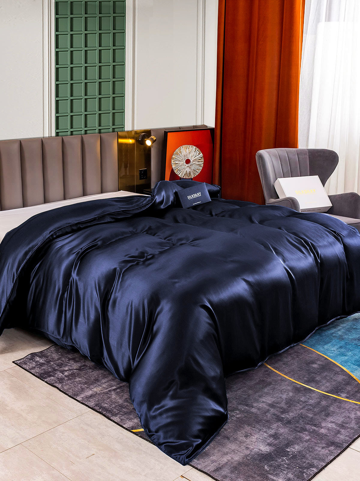 [Mørke blå] SilkSilky-NO 25Momme Duvet Cover 002