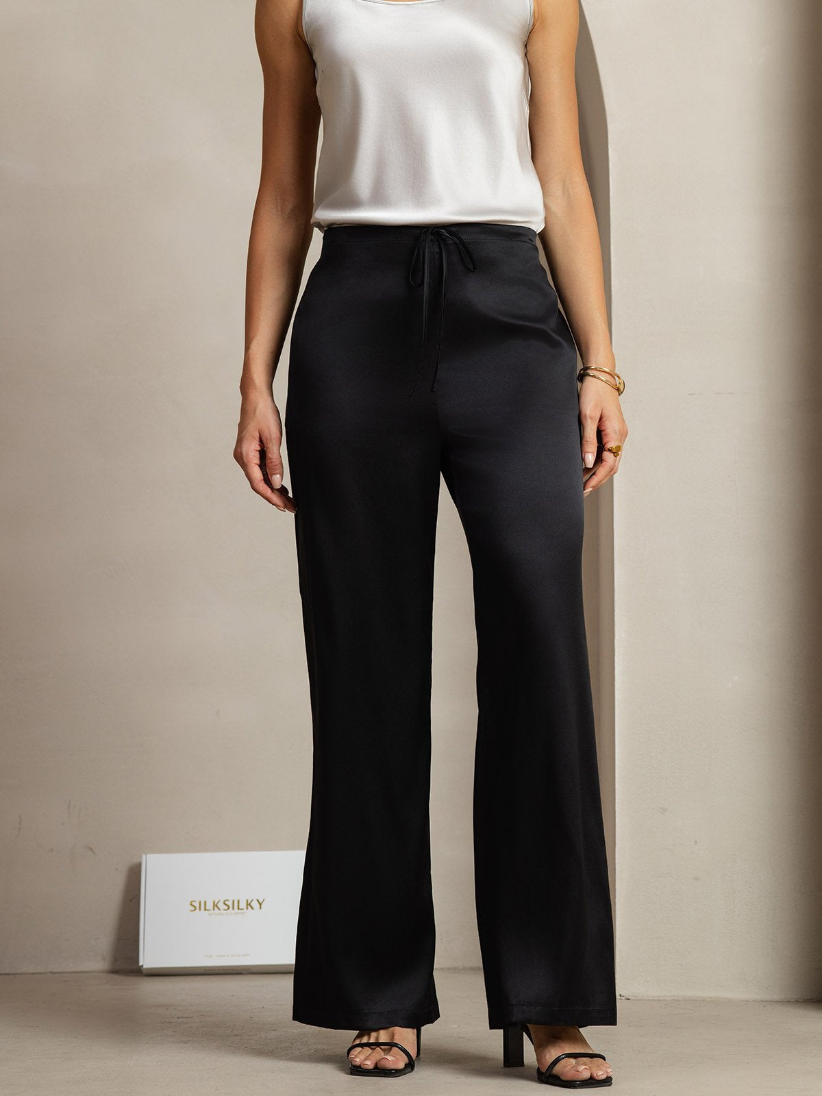 [Svart] SilkSilky-NO 19Momme Silke Womens Pants 003