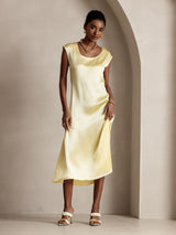 [Lys Gul] SilkSilky-NO Cap Sleeve Scoop Neck Kjole 005