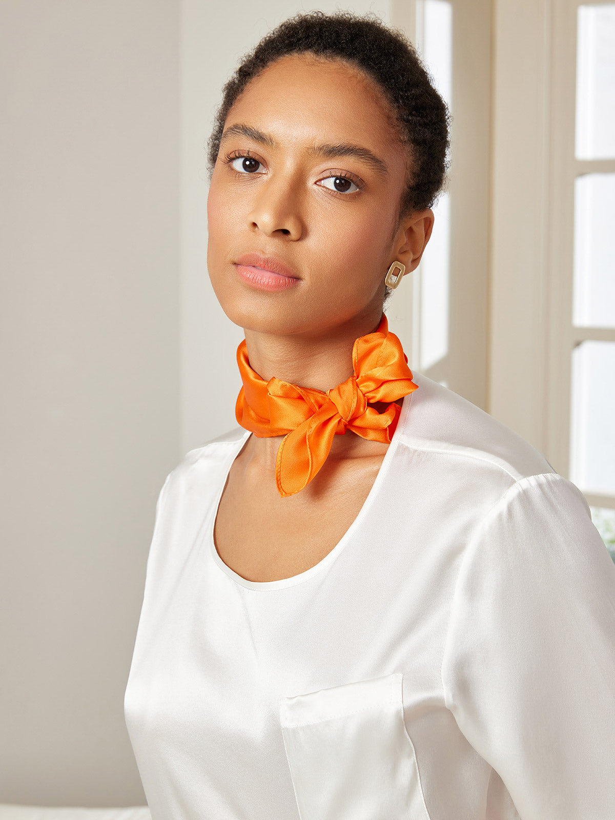 SilkSilky US Pure Silk Scarf Orange 002