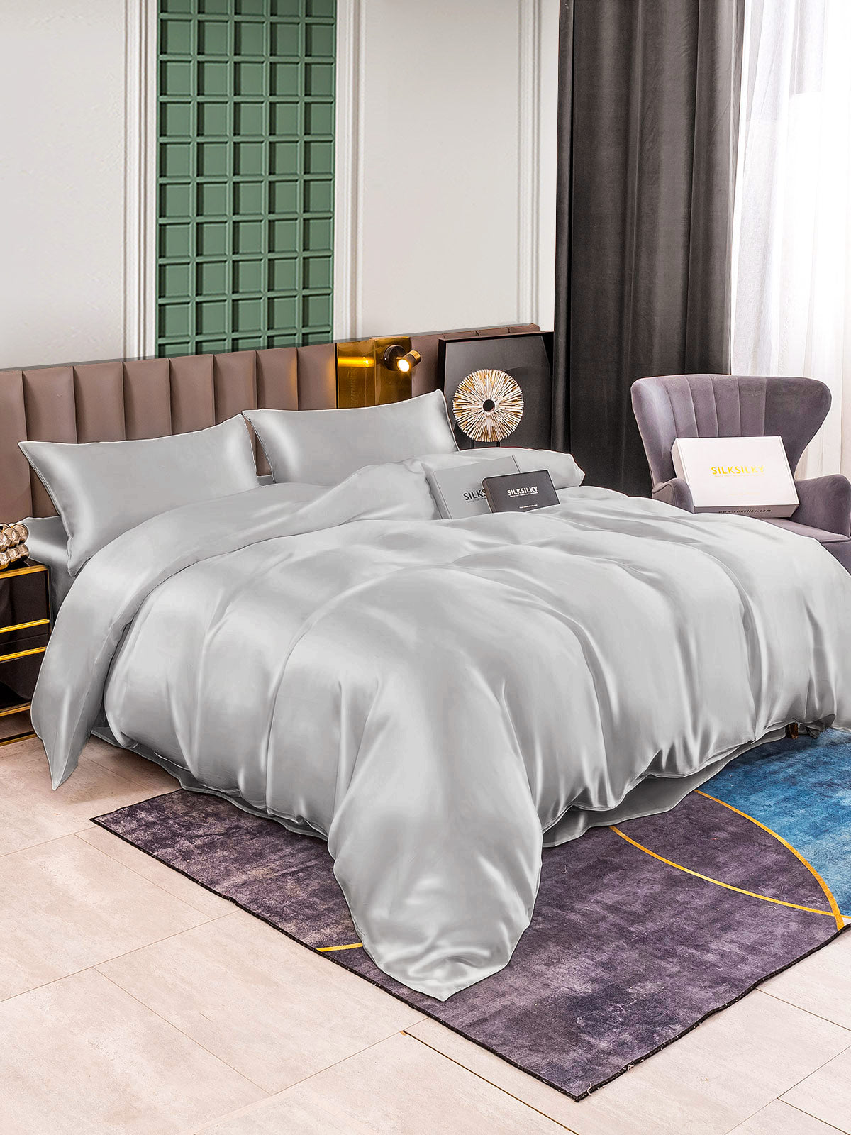 [Sølv] SilkSilky-NO 25Momme Bedding Set 001