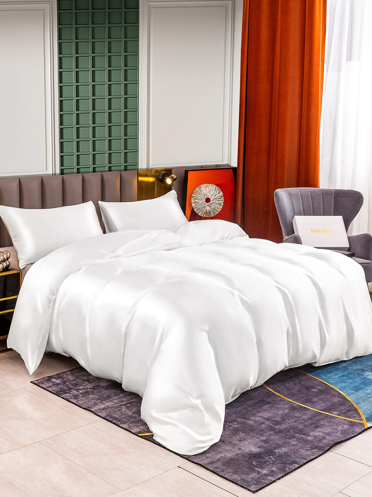 [Hvit] SilkSilky-NO 25Momme Bedding Set 001