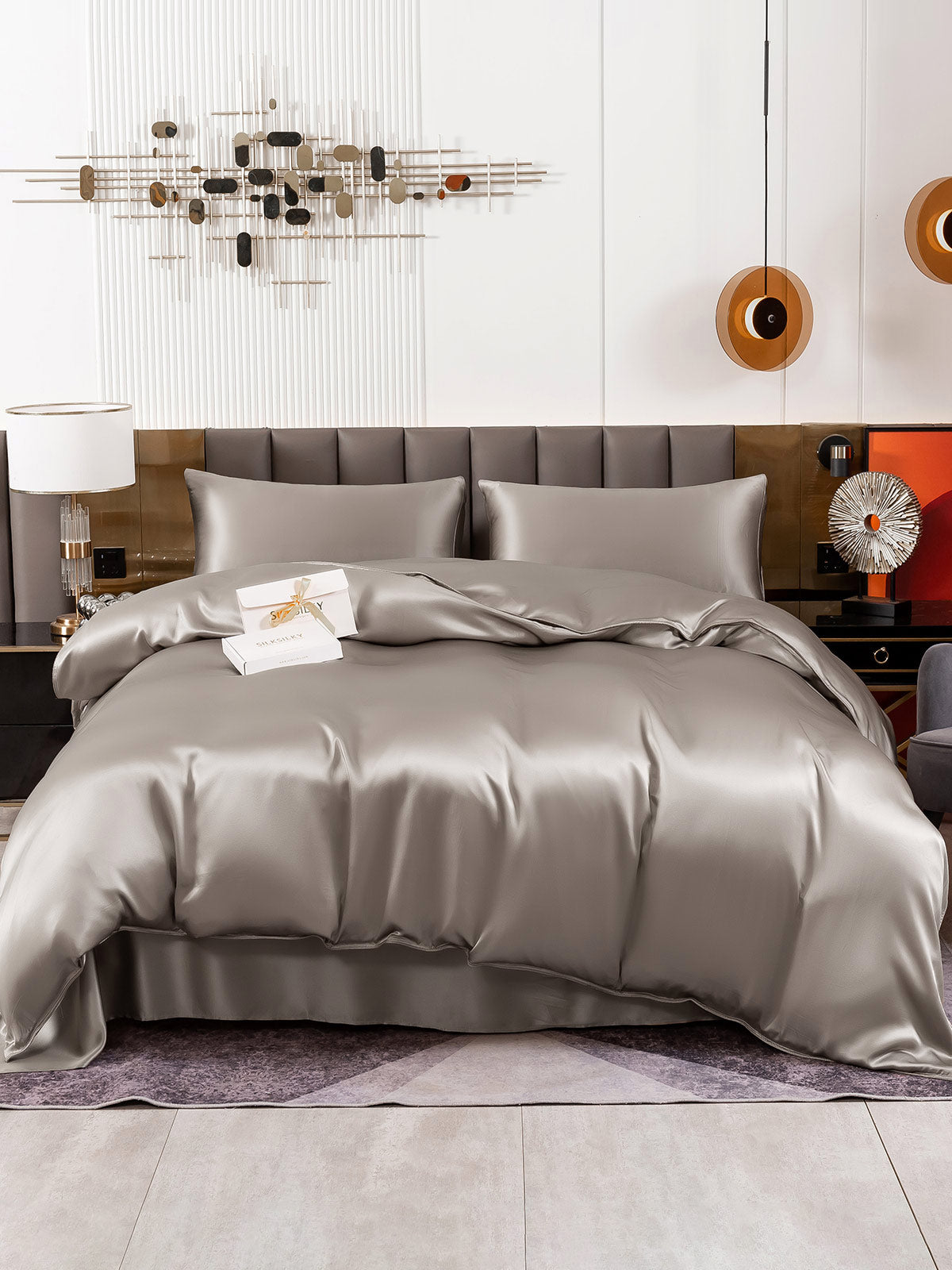 [Grå] SilkSilky-NO 19Momme Bedding Set 002