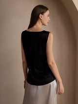[Svart] SilkSilky-NO Sleeveless Round Neck Camisole Topp 002