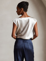 [Lysegrå] SilkSilky-NO Cap Sleeve Cowl Neck T-skjorte for Kvinner 002