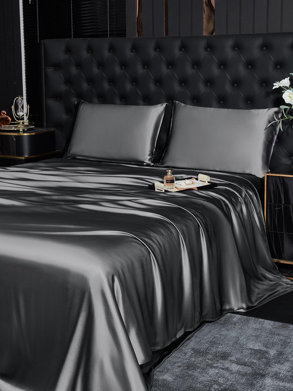 [Mørkegrå] SilkSilky-NO 19Momme Bedding Set 003