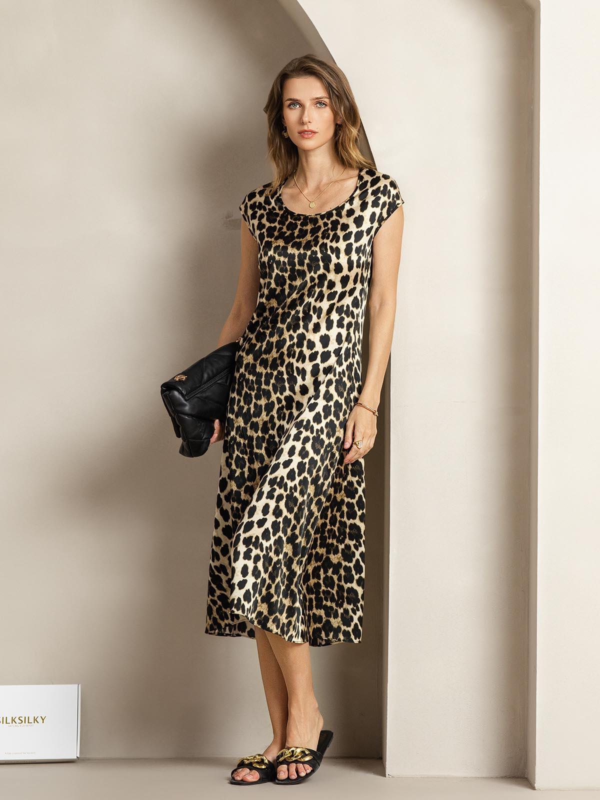 [Leopard] SilkSilky-NO 19Momme Silke Dress 005