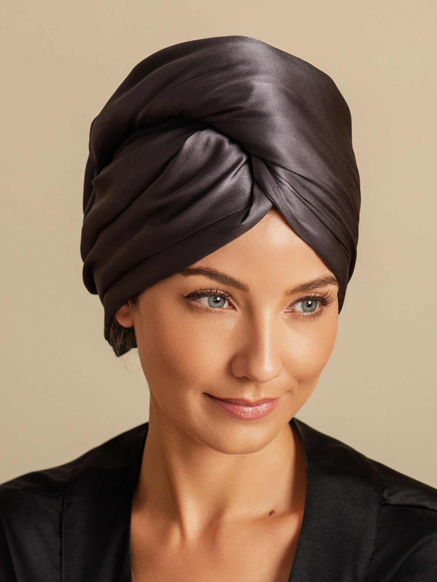 [Mørkegrå] SilkSilky-NO Silke Hair Towel Wrap 003,
