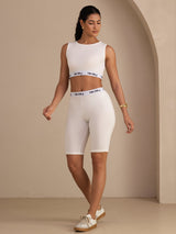 [Hvit] SilkSilky-NO Sleeveless Crew Neck Women's Outfit Sets 007
