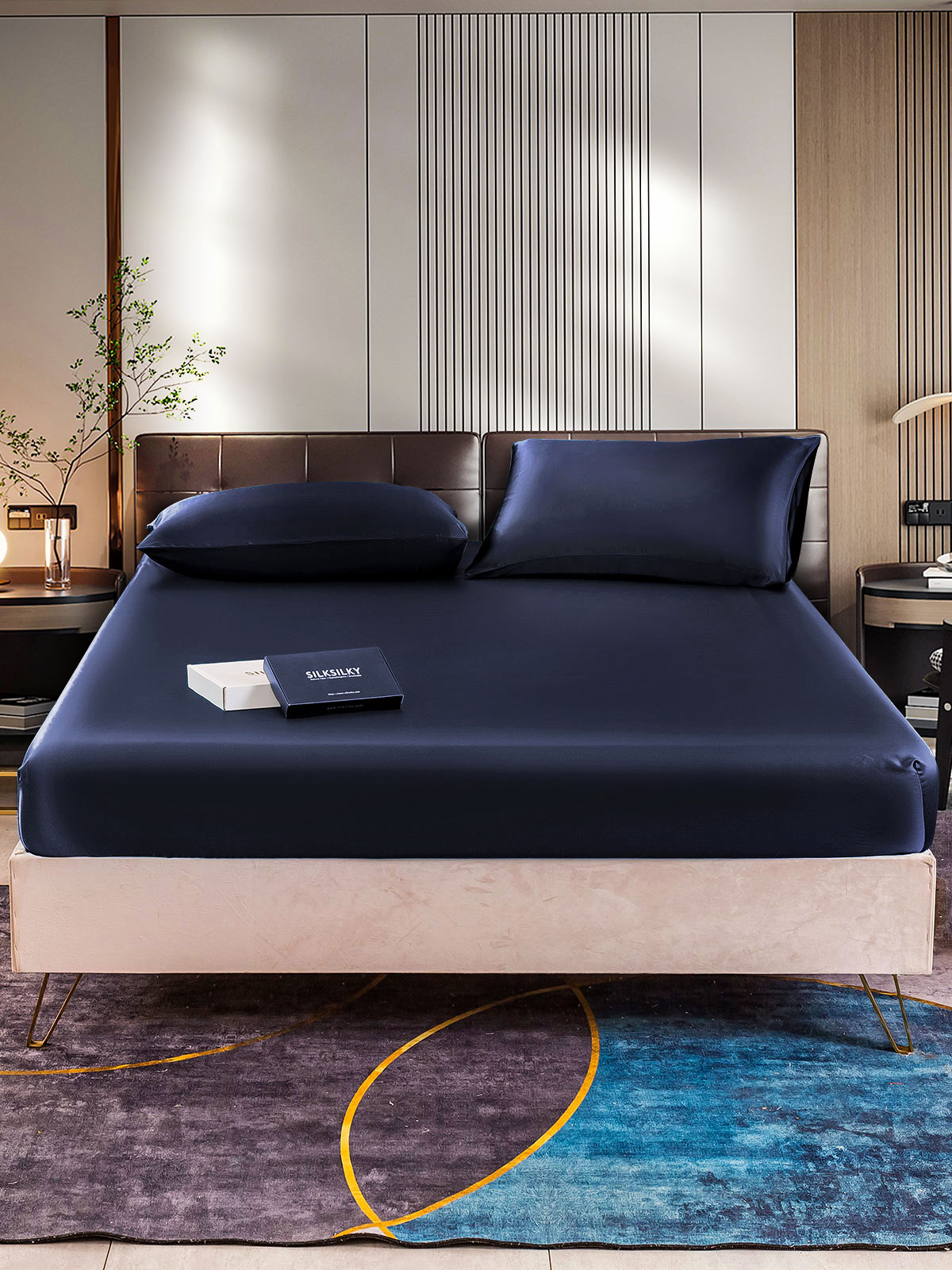 [Mørke blå] SilkSilky-NO 22Momme Bedding Set 001