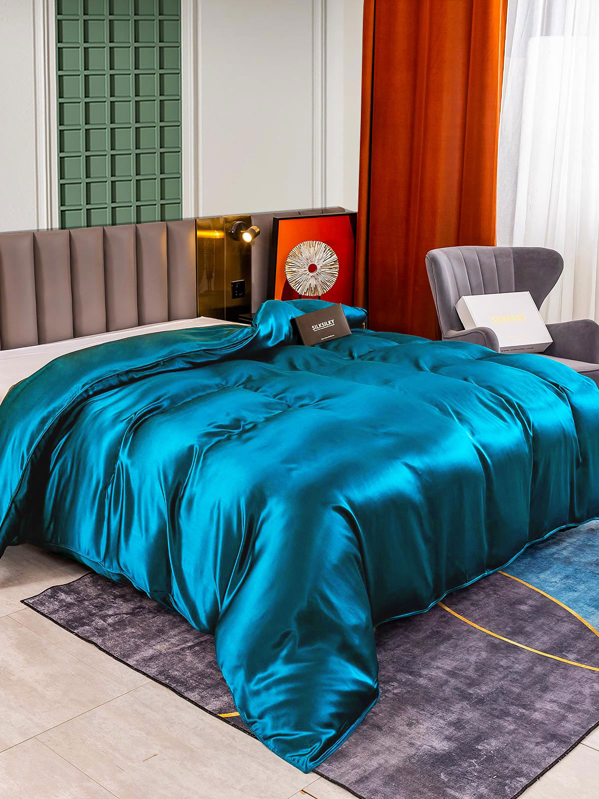 [Blågrønn] SilkSilky-NO 25Momme Duvet Cover 002