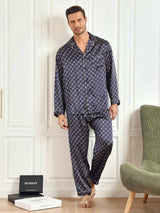[Marine Kjede] SilkSilky-NO Long Sleeve Lapel Collar Pyjamas for menn 002