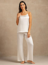 [Hvit] SilkSilky-NO 19Momme Spaghetti Stropp Dyp Rund Halsutringning Camisole sett 003