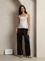 [Sølv] SilkSilky-NO 19Momme Ermeløs Dyp Rund Halsutringning Camisole Topp 007