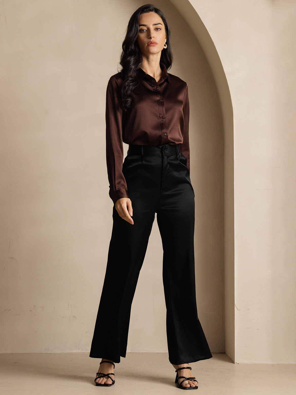 SilkSilky-NO 19Momme Silke Womens Shirt Kaffe 009