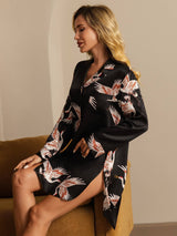 [Svart] SilkSilky-NO Long Sleeve Lapel Collar Soveskjorte 007