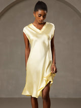 [Gul] SilkSilky-NO Cap Sleeve V Neck Nattkjole 005