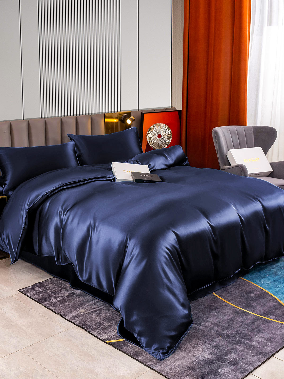 [Mørke blå] SilkSilky-NO 22Momme Bedding Set 002
